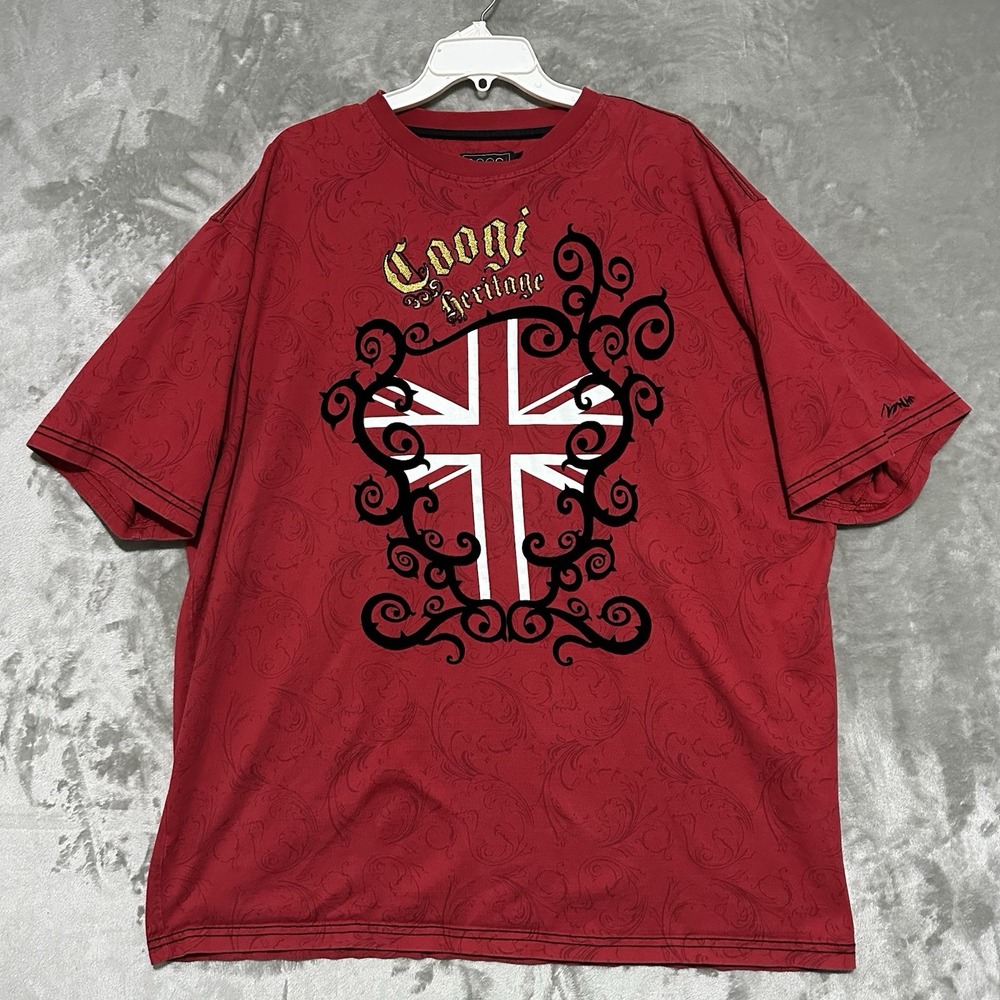 Vintage Coogi Heritage Shirt Velvet Graphic Mens XXXL Red Embroidered Union Jack